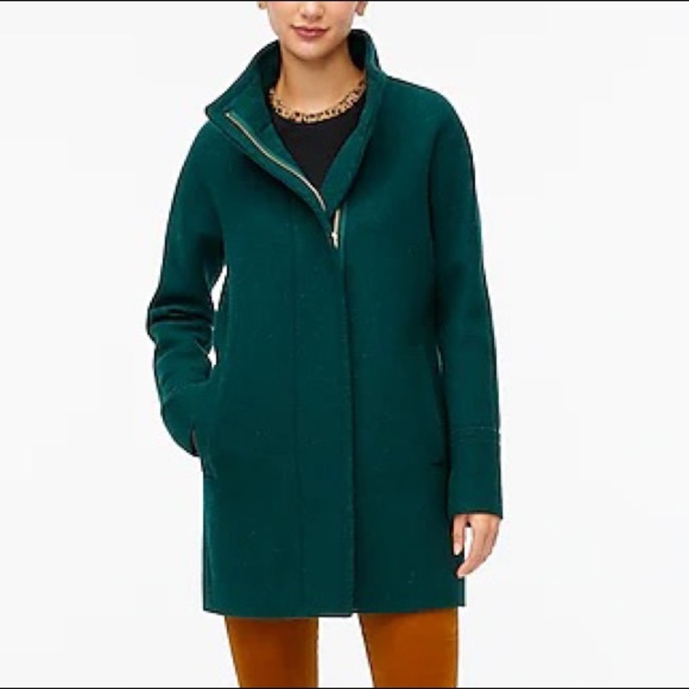 J. Crew Forest Green Wool Zip-Front Coat